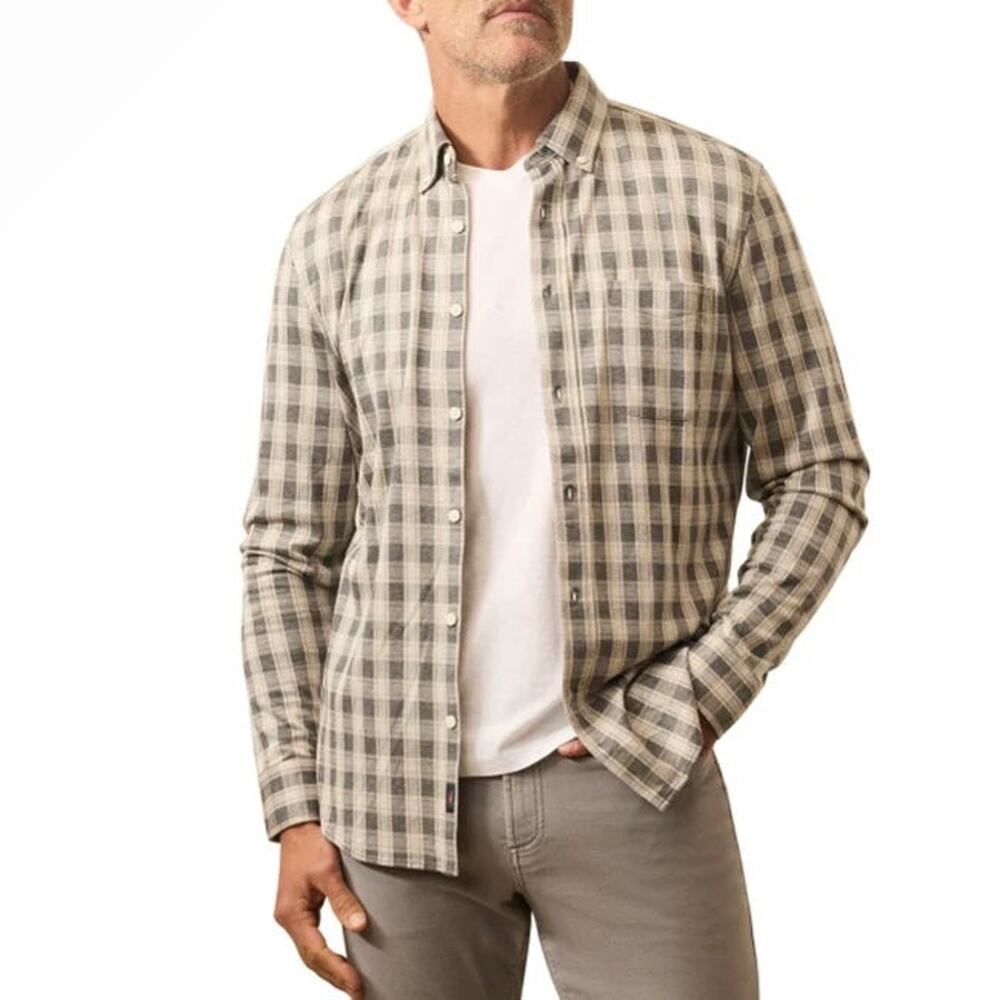 Faherty Coastline Knit Long Sleeve Valley Grounds Grey Plaid Button Down Shirt S